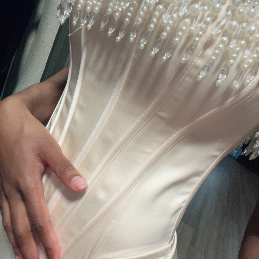 Elegant Pearl-Embellished Cream Dress